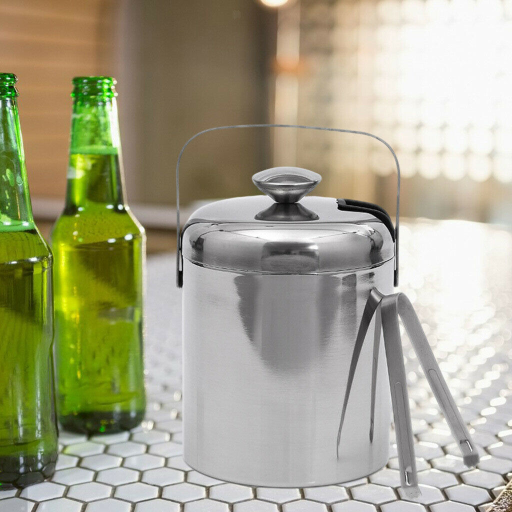 Double Wall Stainless Steel Ice Bucket Portable 1.3L Champagne Wine Cooler
