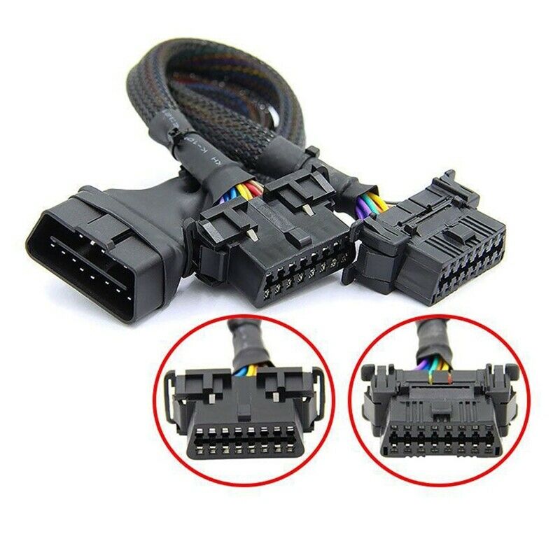 2 iN 1 OBD2 Extension Cable OBDII Male to 2 Female Splitter Car Computer ConneF3