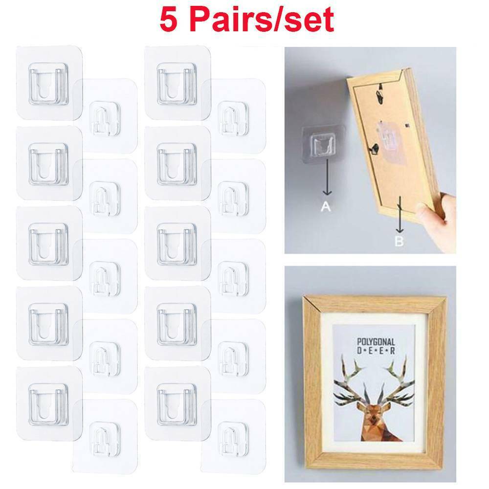 10x Adhesive Sticky Hooks Heavy Duty Wall Seamless Hooks Hangers Transparent