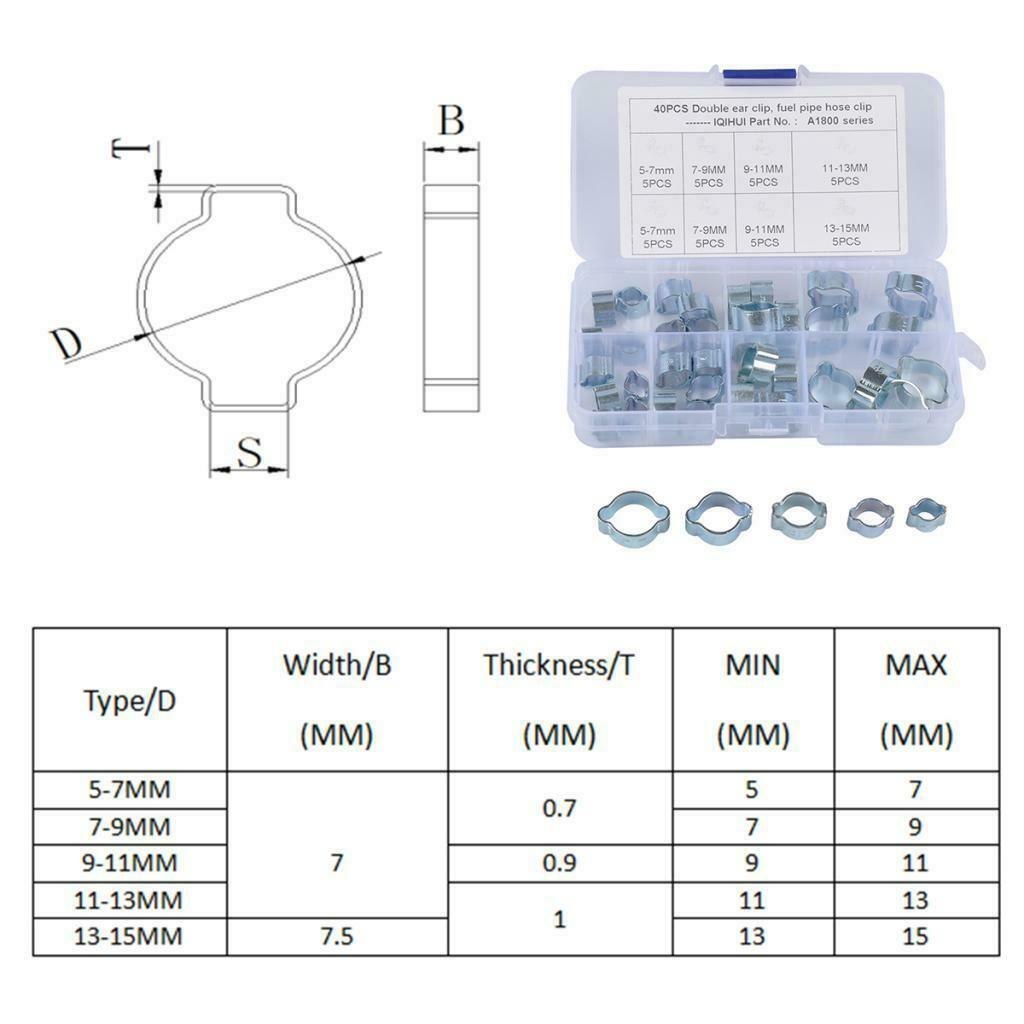 40pcs Carbon Steel Double Ear Hose Clip ''O'' Clip Sealing Hoses Accessories