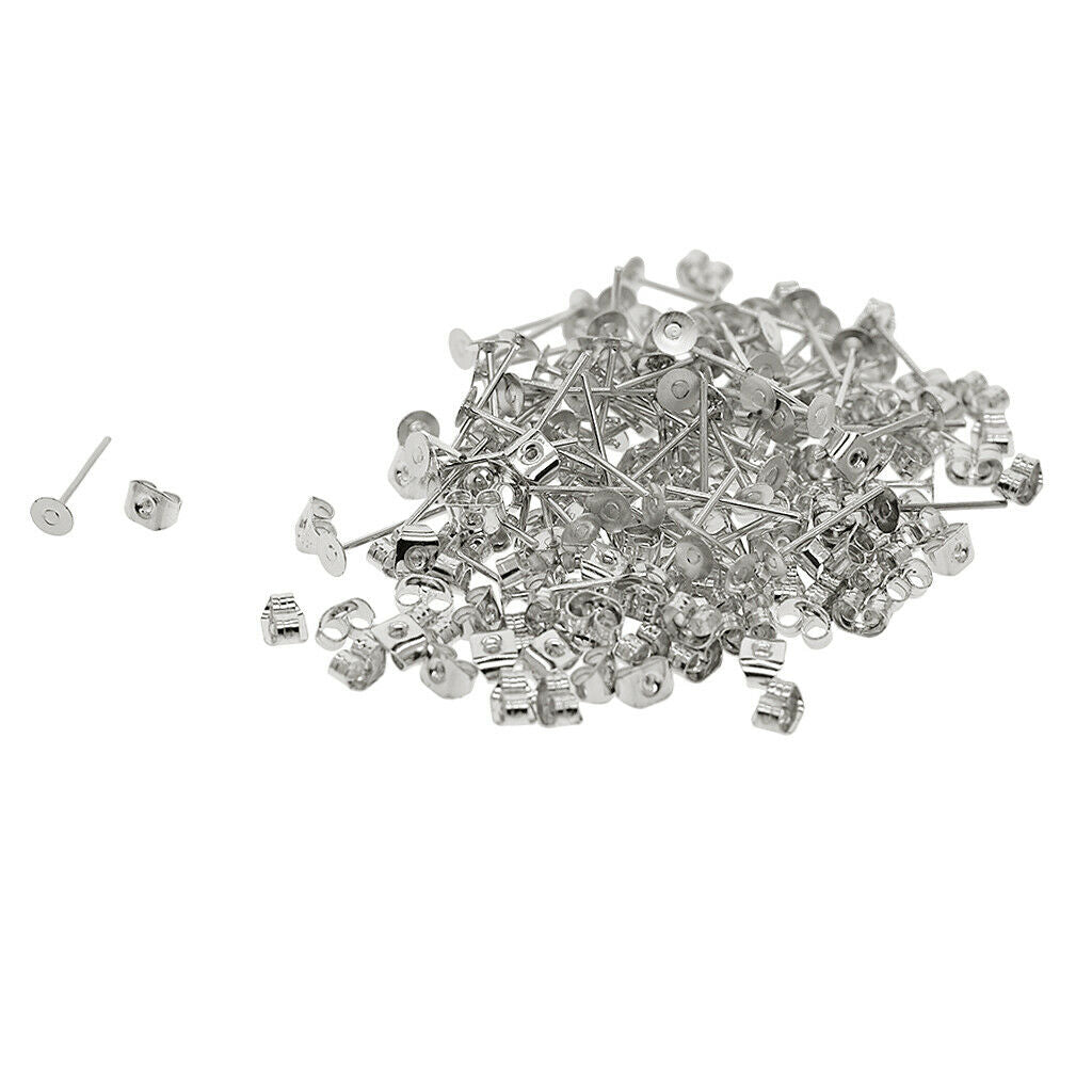 400 Pieces Iron Earrings Posts Flat Pad with Round Flat Ear Hooks for
