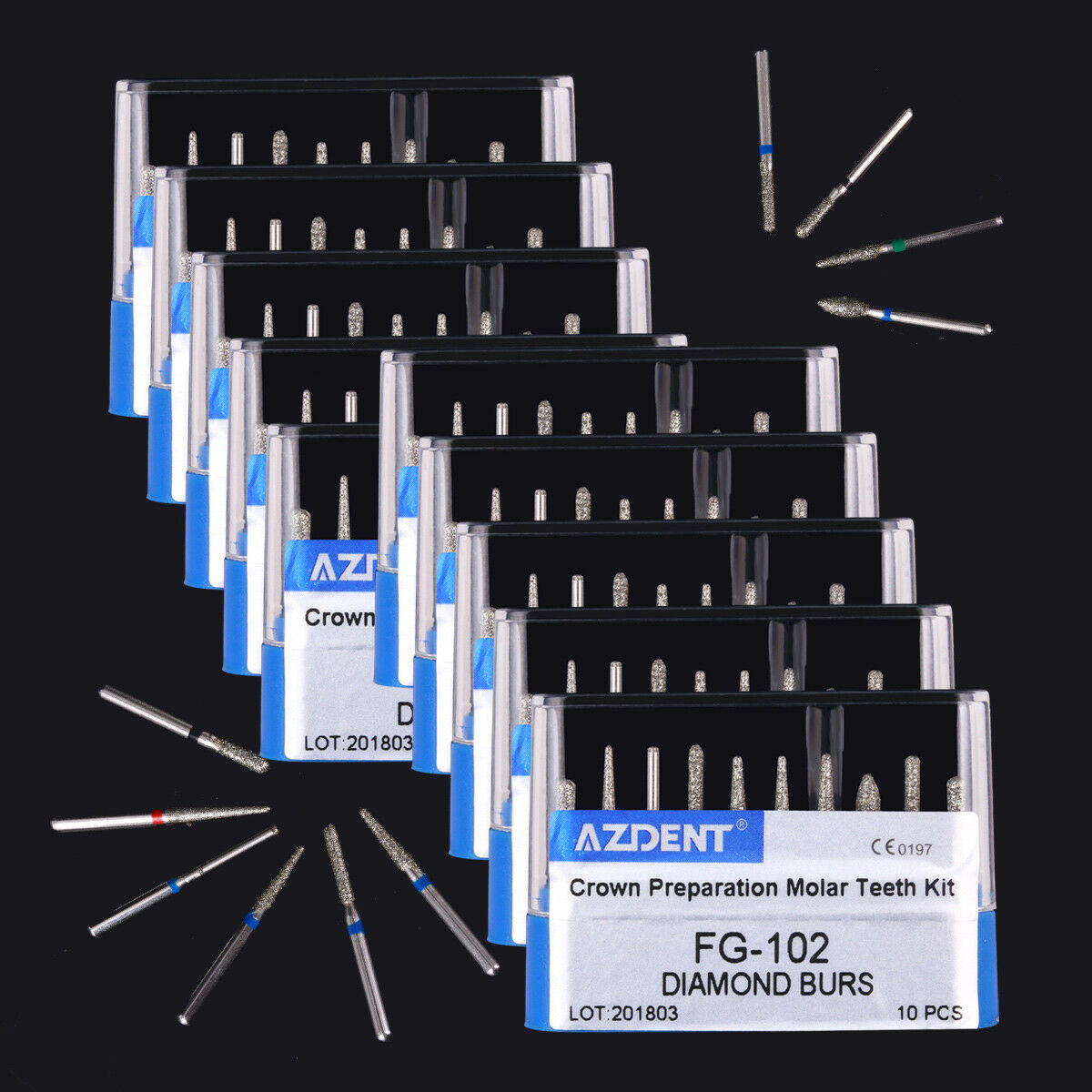 30 X Dental High Speed Diamond Burs FG-102 Crown Preparation Molar Teeth Kits