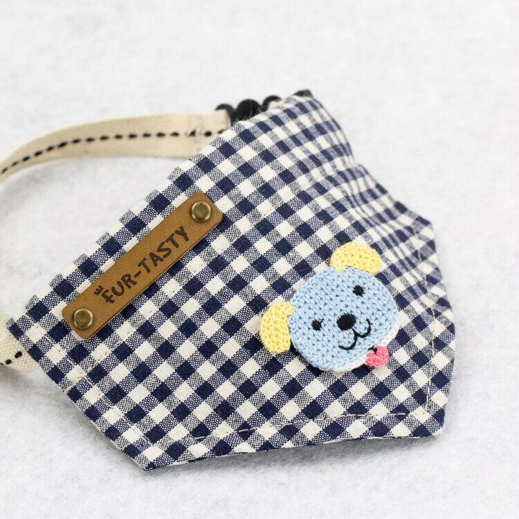 Pet Dog Bandana Scarf Triangle Neckerchief Bib Plaid Dog Print Decor-Blue(S)