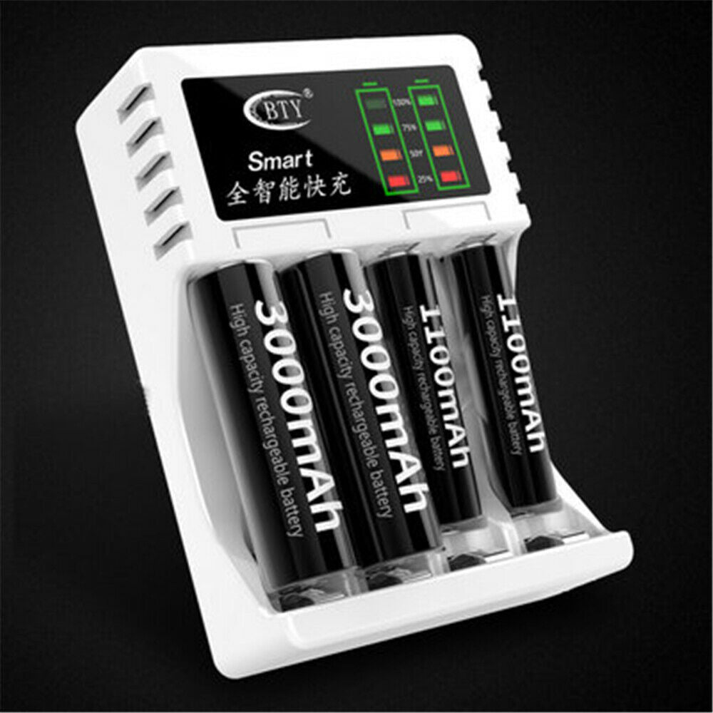 Rechargeable Battery LCD AA AAA 4Slots Charger For NIMH NICD Batteries