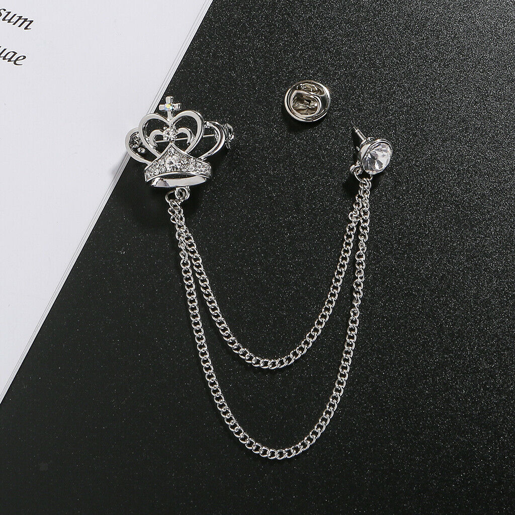 Mens Elegant Lapel Pin Badge 2 Layer Chain Brooch Pin for Suit Tuxedo 2Piece