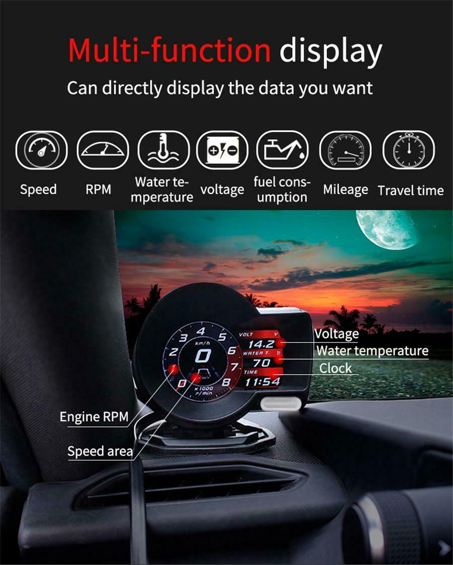 Car OBD2 Multi-function Gauge HUD Head-Up Digital Display Boost Data Scan Tool