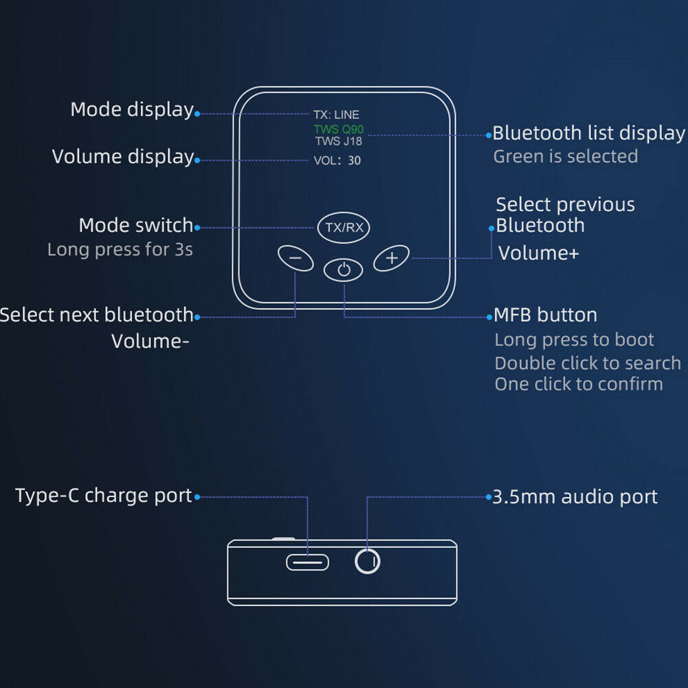 Essager Bluetooth-compatible Audio Receiver Transmitter 3.5mm AUX Jack Adapter