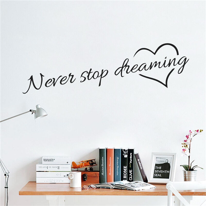 Never Stop Dreaming Wall Stickers Room Quotes Home Decor DIY Art Wall Dec.l8