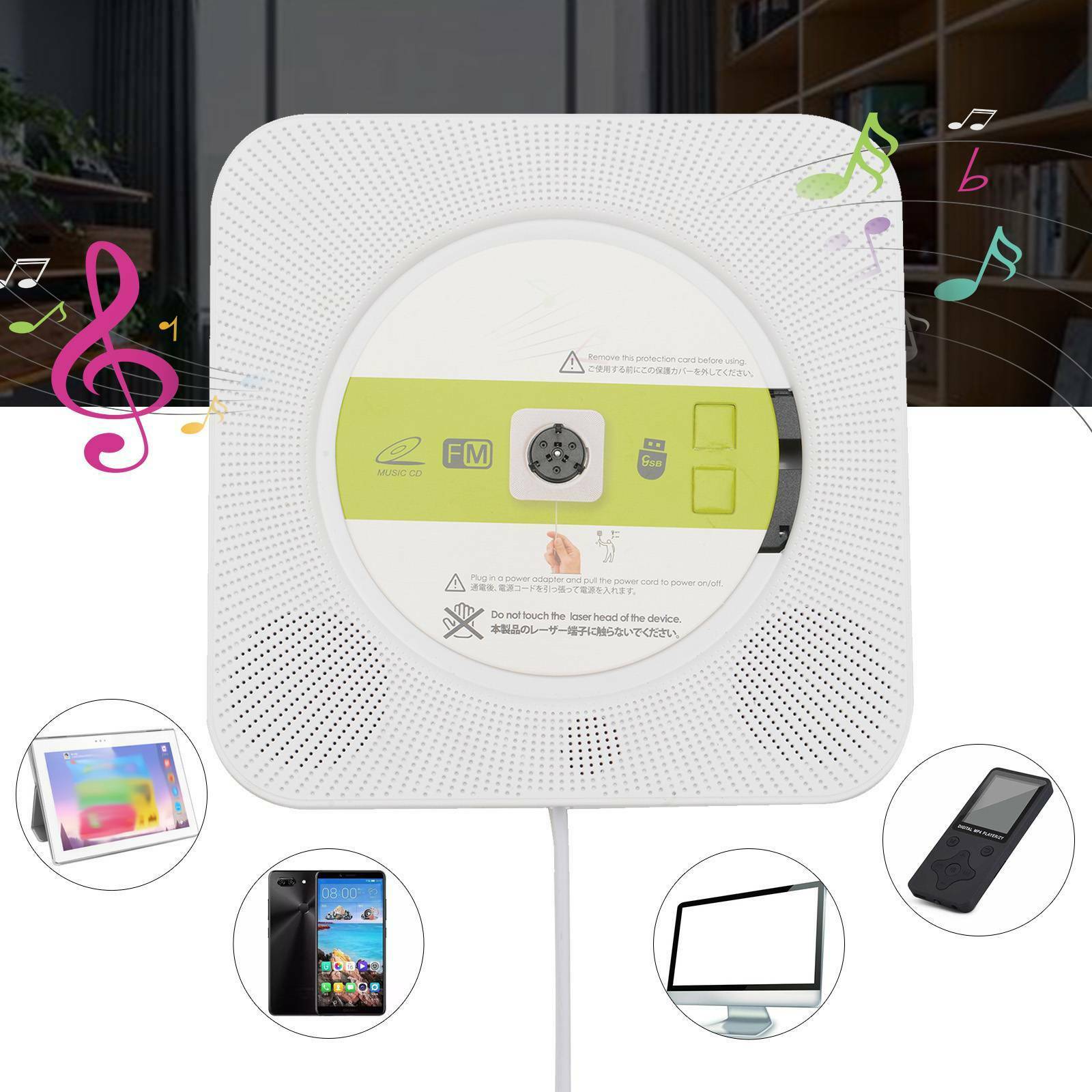 Wall-mounted Portable CD player with Built-in Bluetooth Hi-Fi Speakers RC