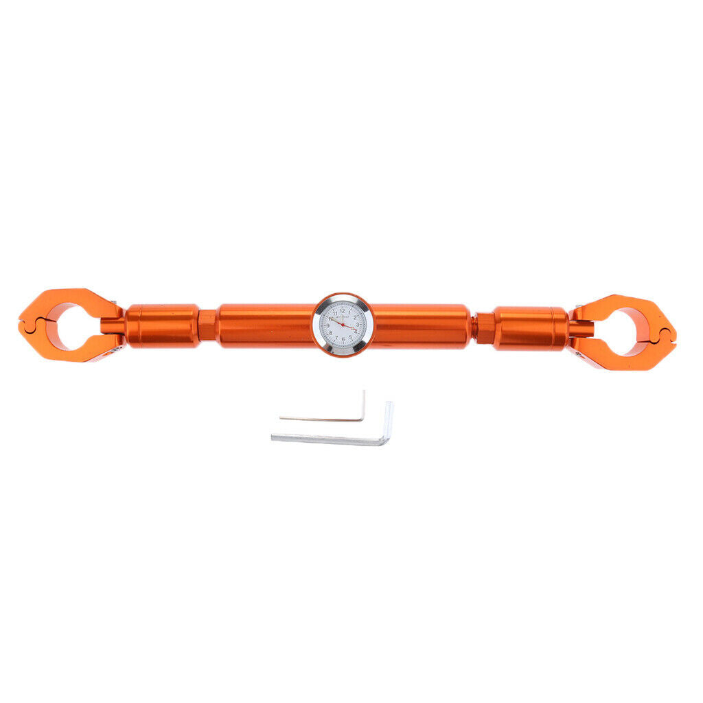 Adjustable Motorcycle 7/8" 22mm Handlebar Cross Bar with Clock Orange