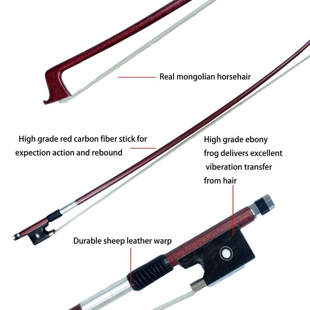 4/4 Size Violin Bow with Ebony Frog Natural Mongolia Horsehair Fast Response