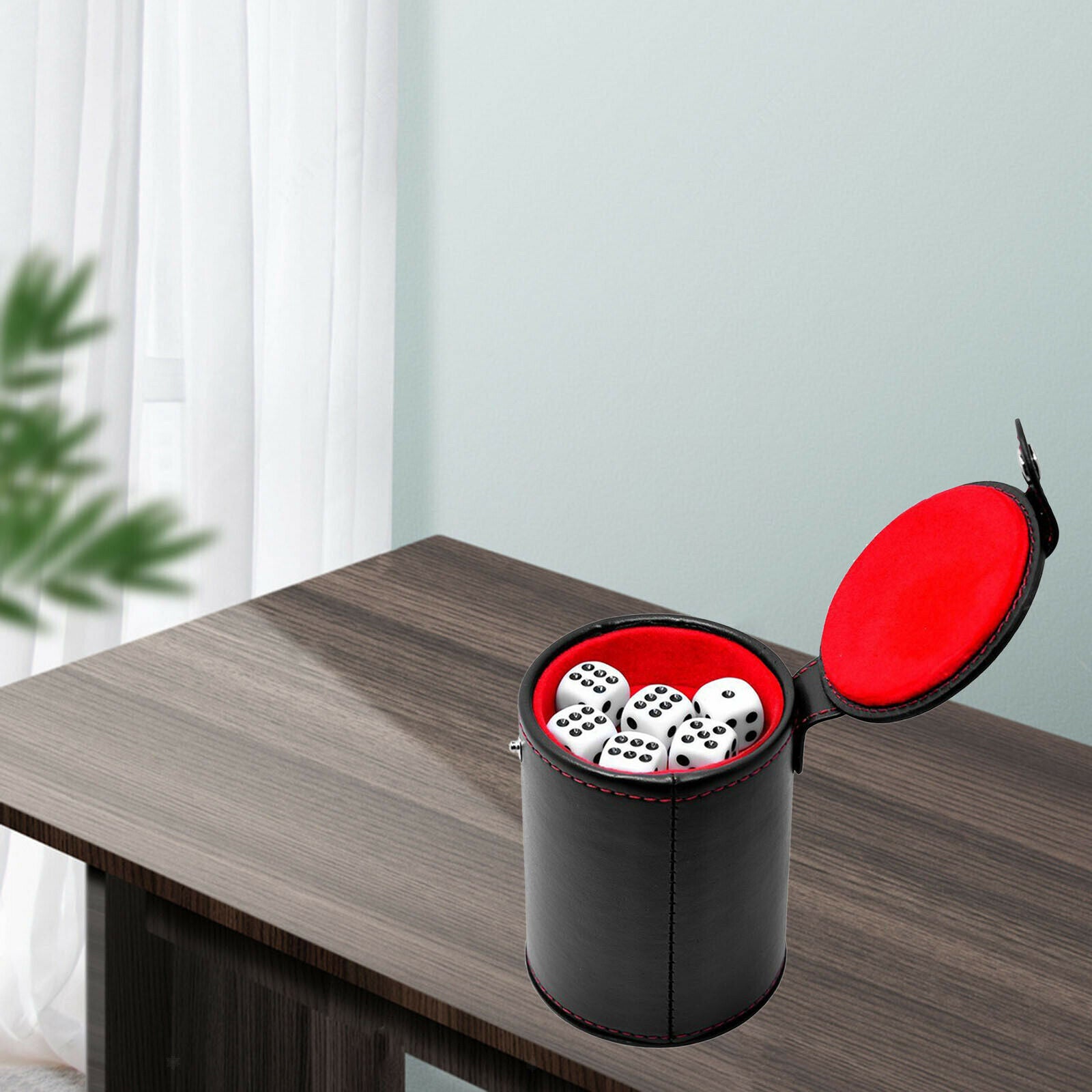Double Layer Dice Cup with 5 Dice Red Flannel Lined Enternament Tool Party