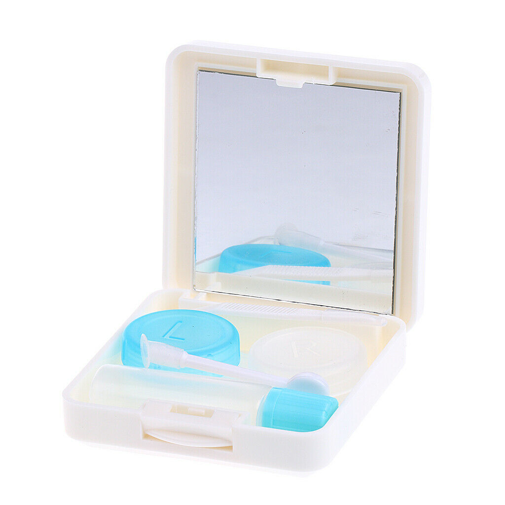 Mini Travel Contact Lenses Case Soaking Storage Box Kit with Mirror White