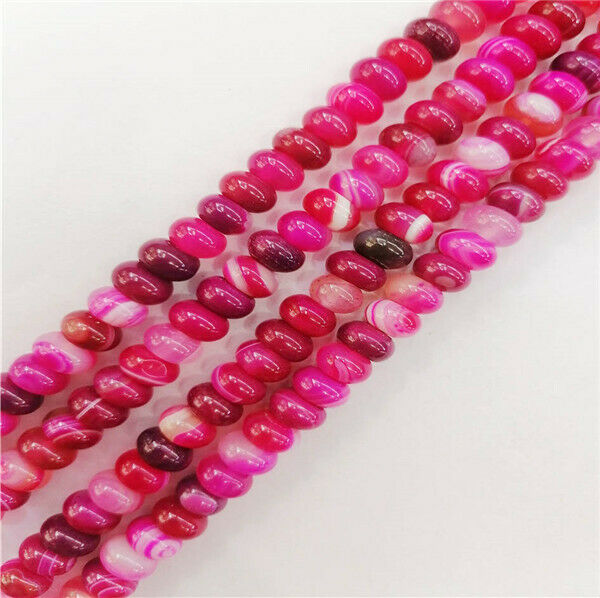 1 Strand 8x5mm Rose Stripes Onyx Agate Rondelle Abacus Spacer Beads 15.5" HH9331