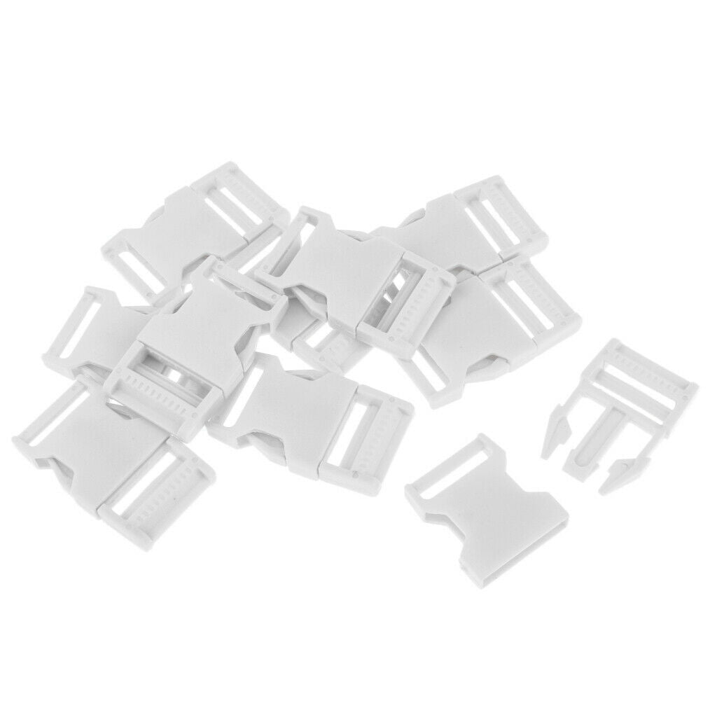 10pcs Plastic Side Release Buckles for 1" Backpack Webbing Strap White