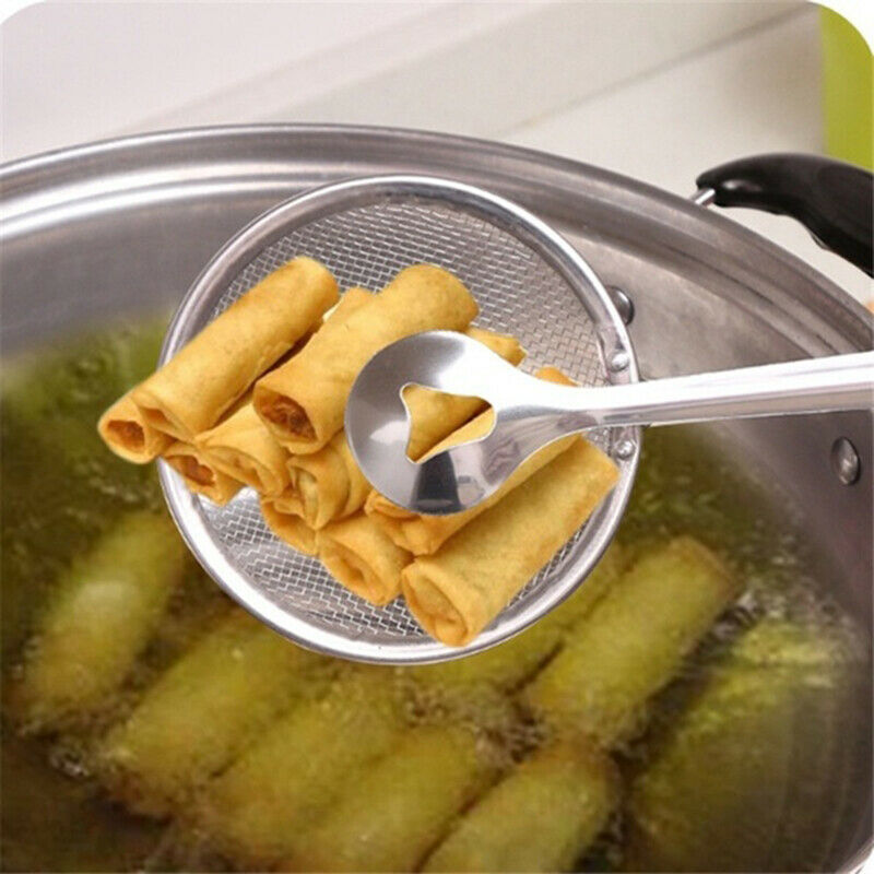 Filter Spoon with Clip Stainless Steel Colander Oil-Frying Filter Fried .l8