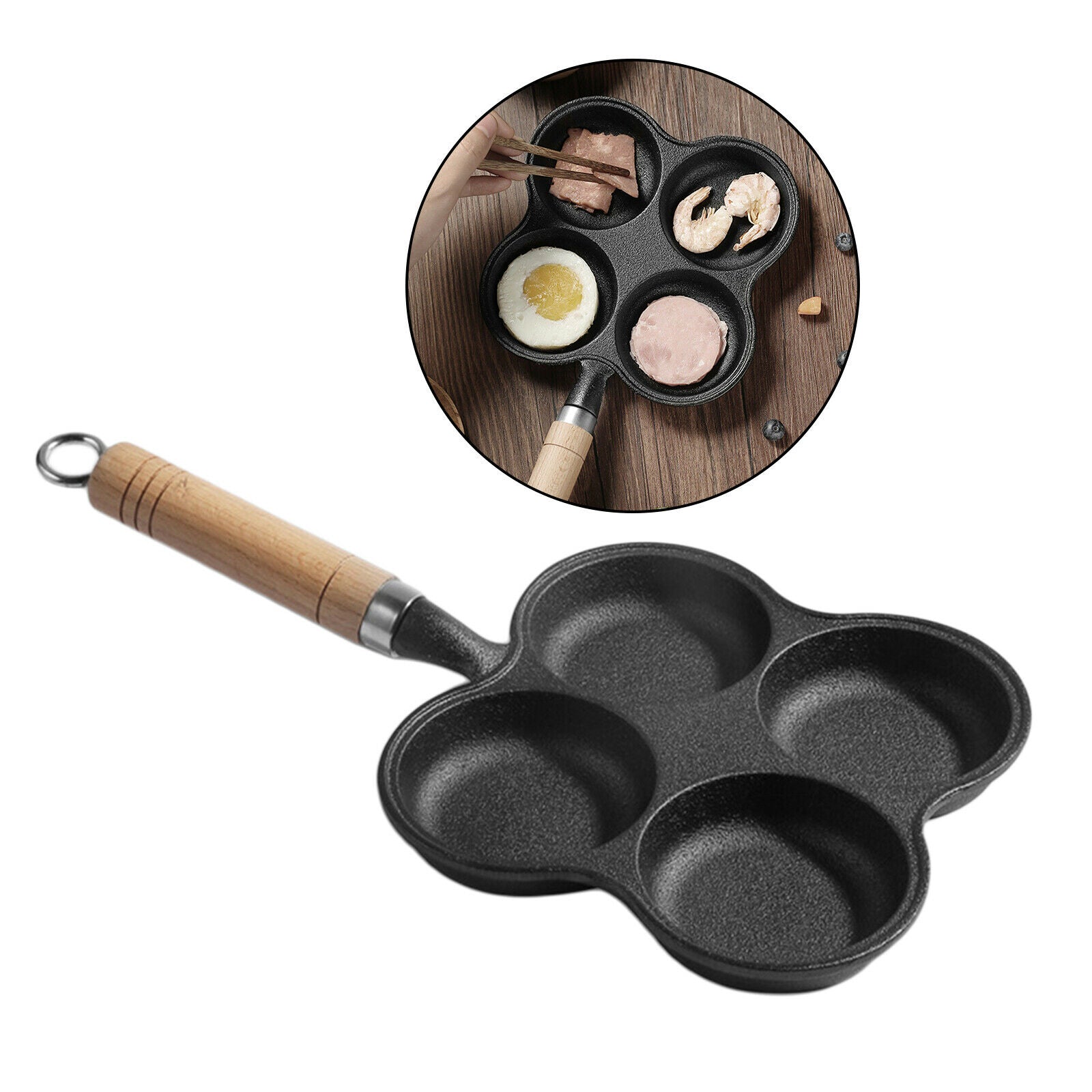 Non-Stick 4 Cup Egg Frying Pan Cast Iron Omelet Pans Breakfast Hem Fry