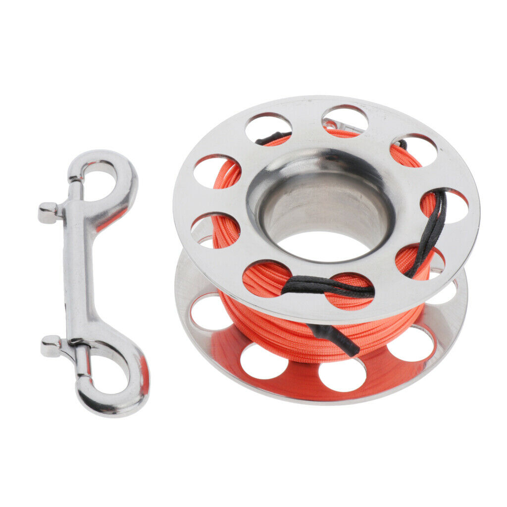 Stainless Steel Scuba Dive Reel with 18m Line Double Ended Bolt Snap Orange