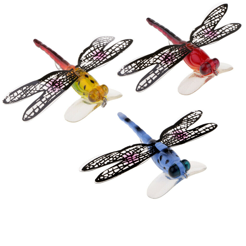 3pcs/pack Colorful Popper Fishing Baits Lure Dragonfly Floating Fly Fishing
