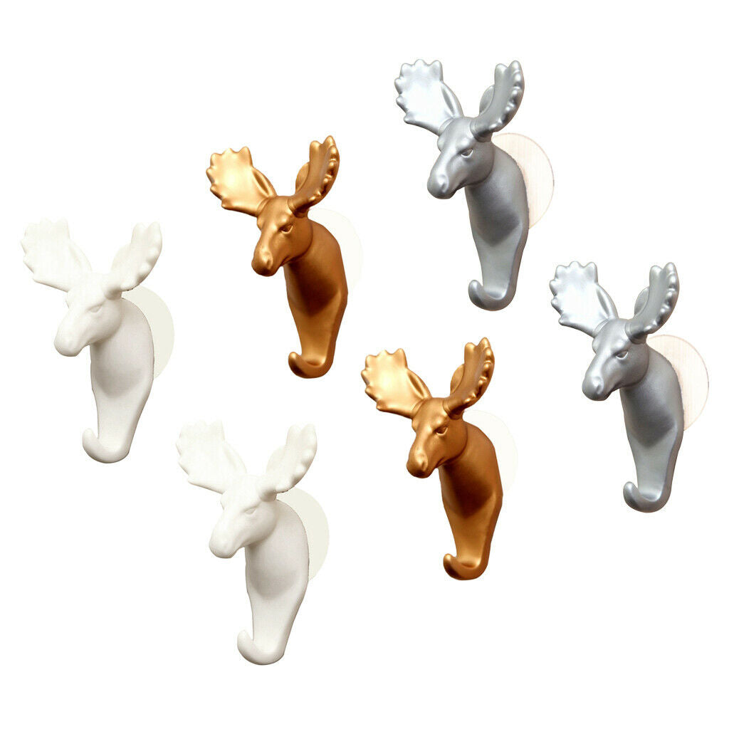 6pcs Elk Deer Head Suction Hook Window Wall Strong Suction Wall Hooks Hanger Hat