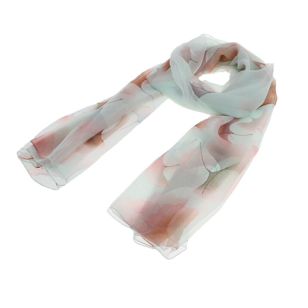 Spring Summer Lightweight Long Scarves Flower Women Shawl Wrap Light Green