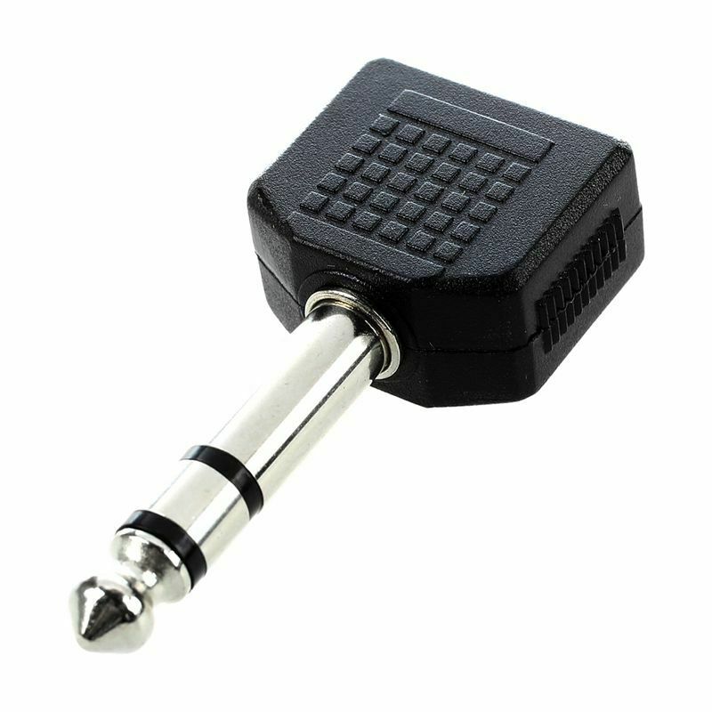 6.35mm Male Plug to Dual 3.5mm Stereo Jack Female Socket Splitter Connector N1Q5