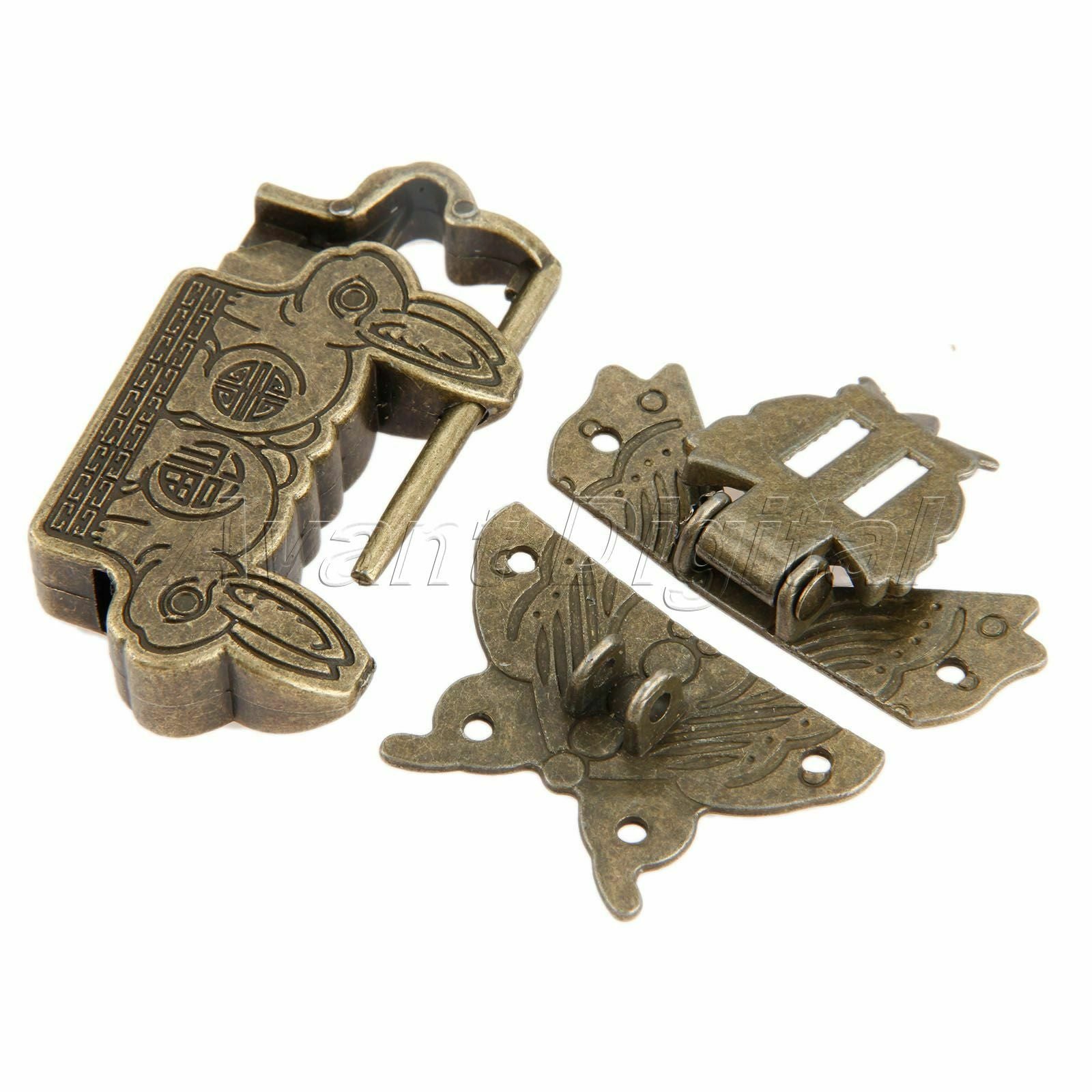 Classic Padlock Fortune Blessing Lock Key with Butterfly Jewelry Box Latch Clasp