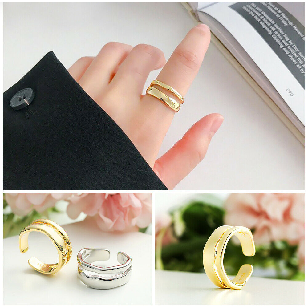 Women Elegant Trendy Adjustable Jewelry Double-Layer Irregular Wave Open Rings