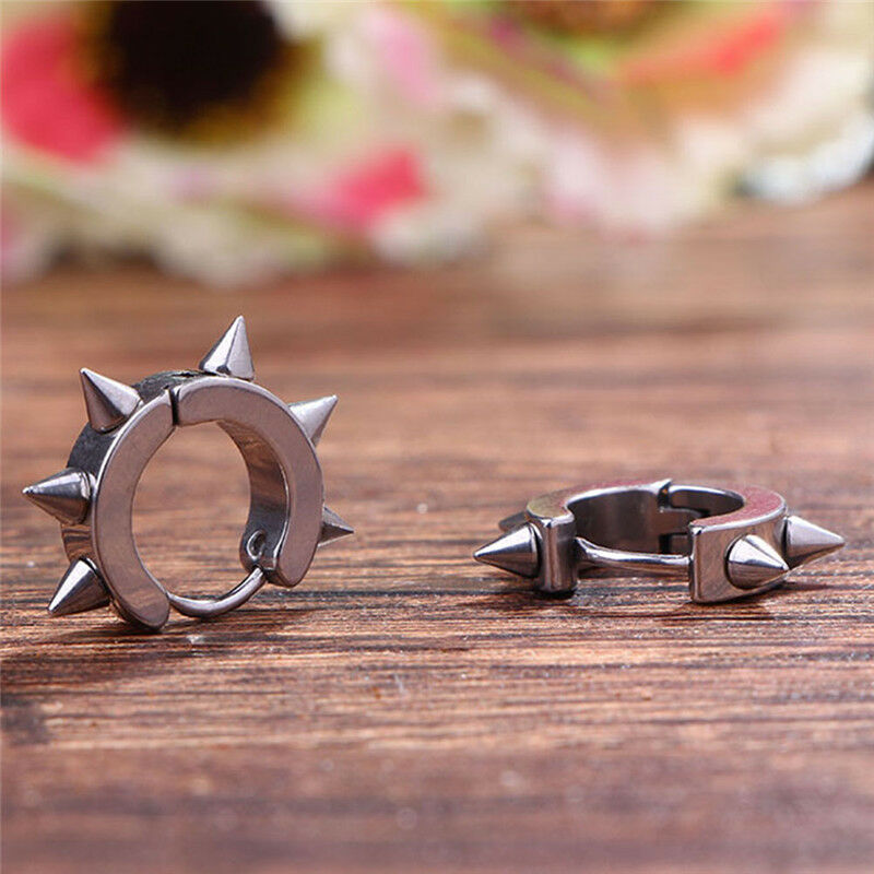 Rivet Spike Ear Clip Earrings Stainless Steel Ear Studs Earrings Punk Jewe.l8