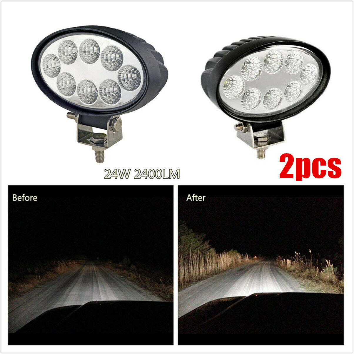 2x Oval LED Flood Driving Light Work Light 6000K IP 67 2000LM for SUV Car Truck