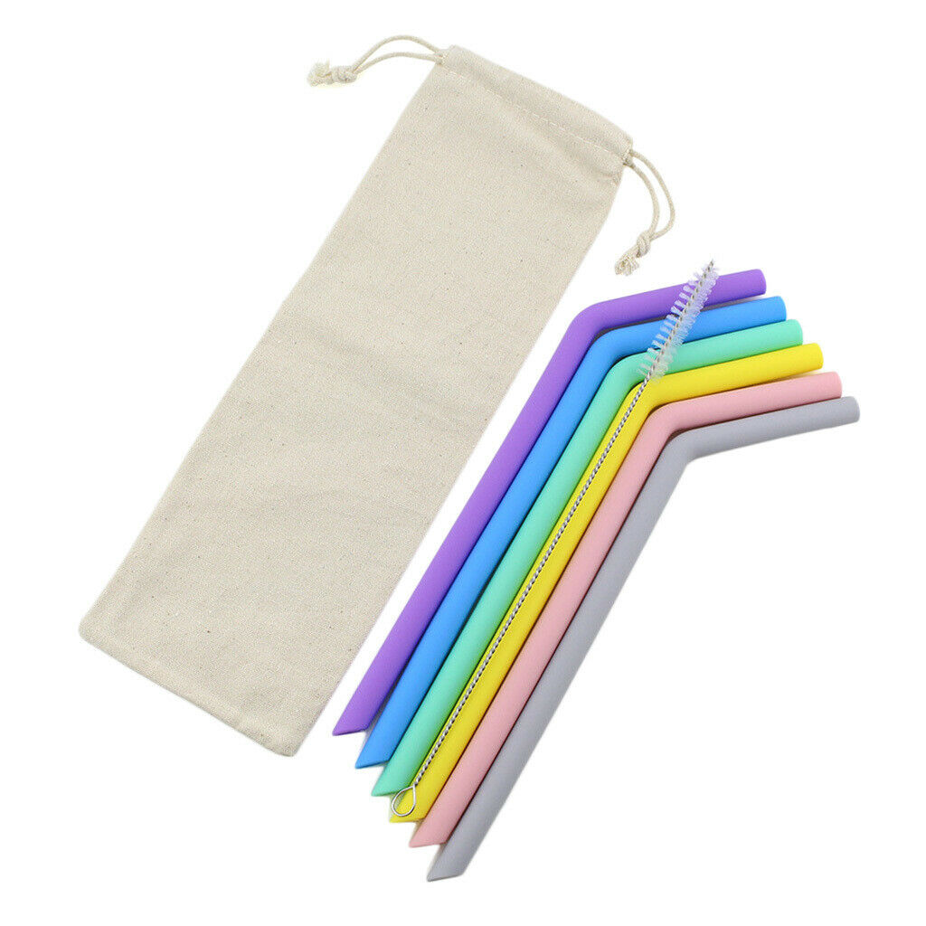 Silicone Straws Bent Stainless Steel Metal Cocktail Drinking Mixing Straw Curved