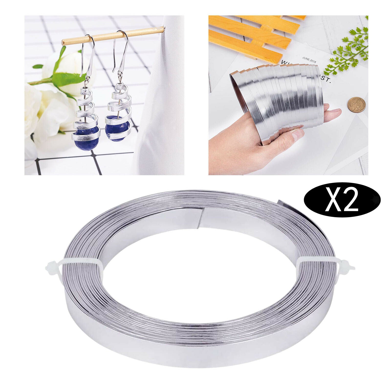 2Pcs 33ft Aluminum Flat Wire Gem Stone Wrap Sculpting Bezel Strip Metal Wire