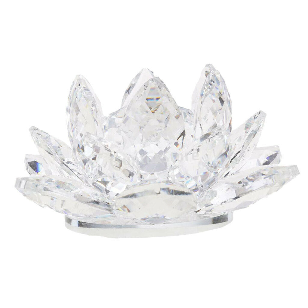 Crystal Lotus Flower Buddhist Ornament Art Paperweight in Clear And Yellow Glass