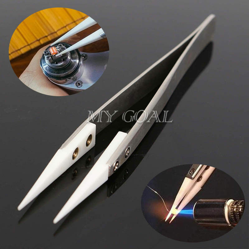Stainless Steel Ceramic Pointed Tip Tweezer Heat Resistant Anti-acid Anti-static