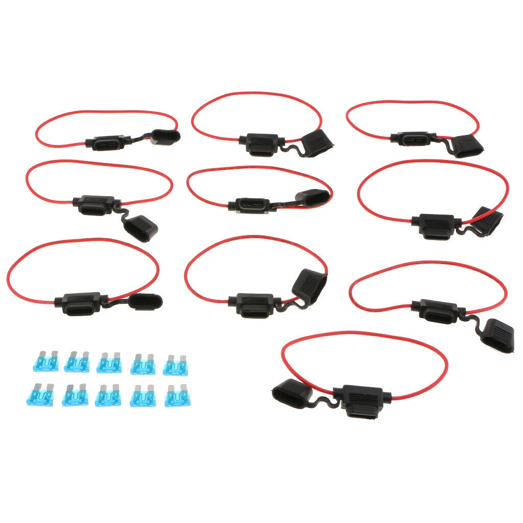 10 Pack 15A Inline Fuse Holder Add A Circuit Fuse for Motorcycle Car Boat