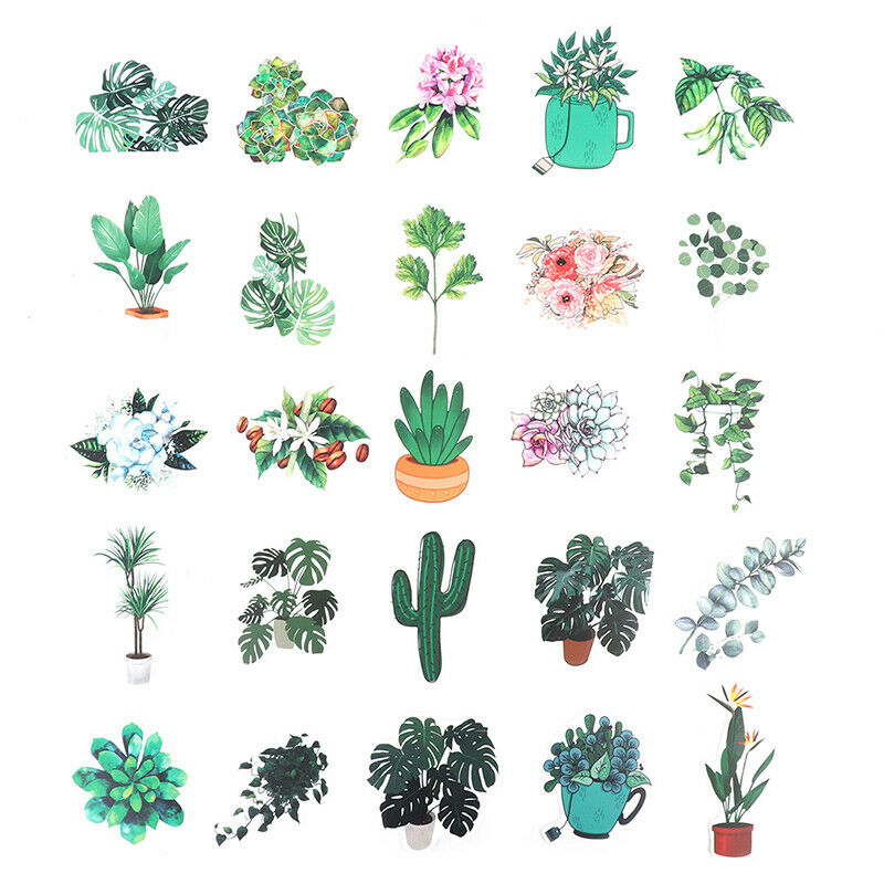100PCS  Green Plants Stickers Bike Guitar Laptop Waterproof PVC Stic Lt