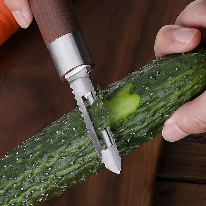 Scraper For Peeling Fruit Fish Scale With Serrated Blade & Wood Grain Han.l8