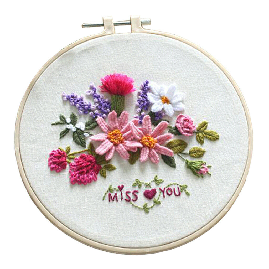 Flower Embroidery Kit Patterned Chinese Cross Stitch Hoop Threads Kits