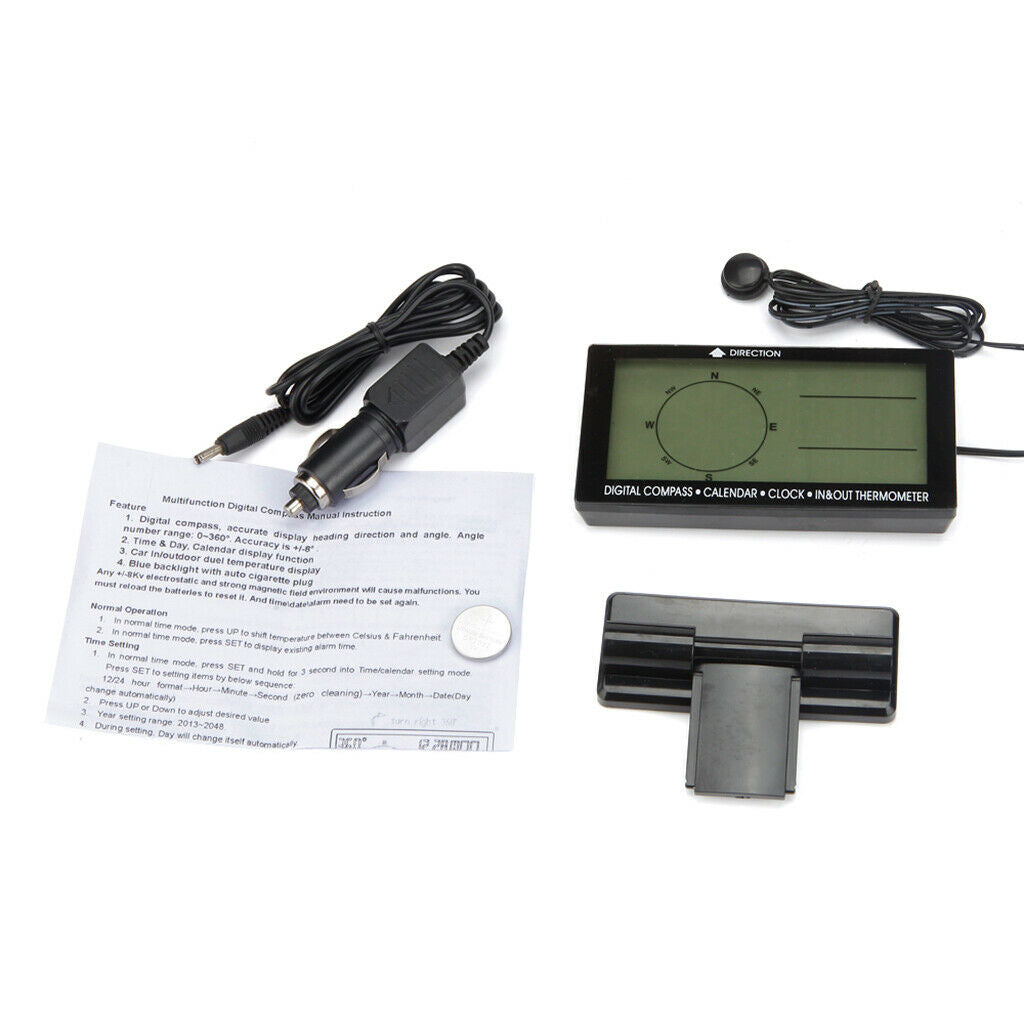4.6 " LCD Display Blue LED Auto Digital Compass Clock Thermometer Calendar .