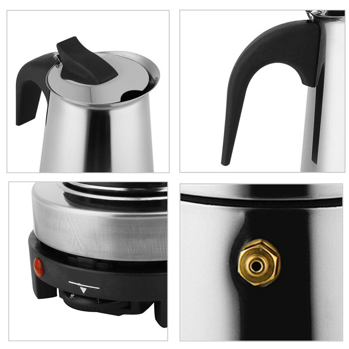 9 Cups 450ml Stainless Steel Moka Coffee Maker Pot Percolator W/ Electric Stove