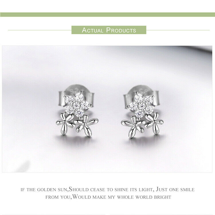 Women Authentic S925 Gypsophila Studs Earrings With Clear Cubic Zirconia Jewelry