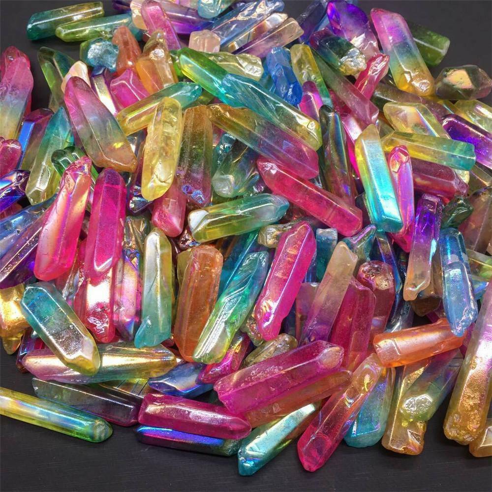 Lot Titanium Rainbow Aura Lemurian Quartz Crystal Point Healing Stone Decor
