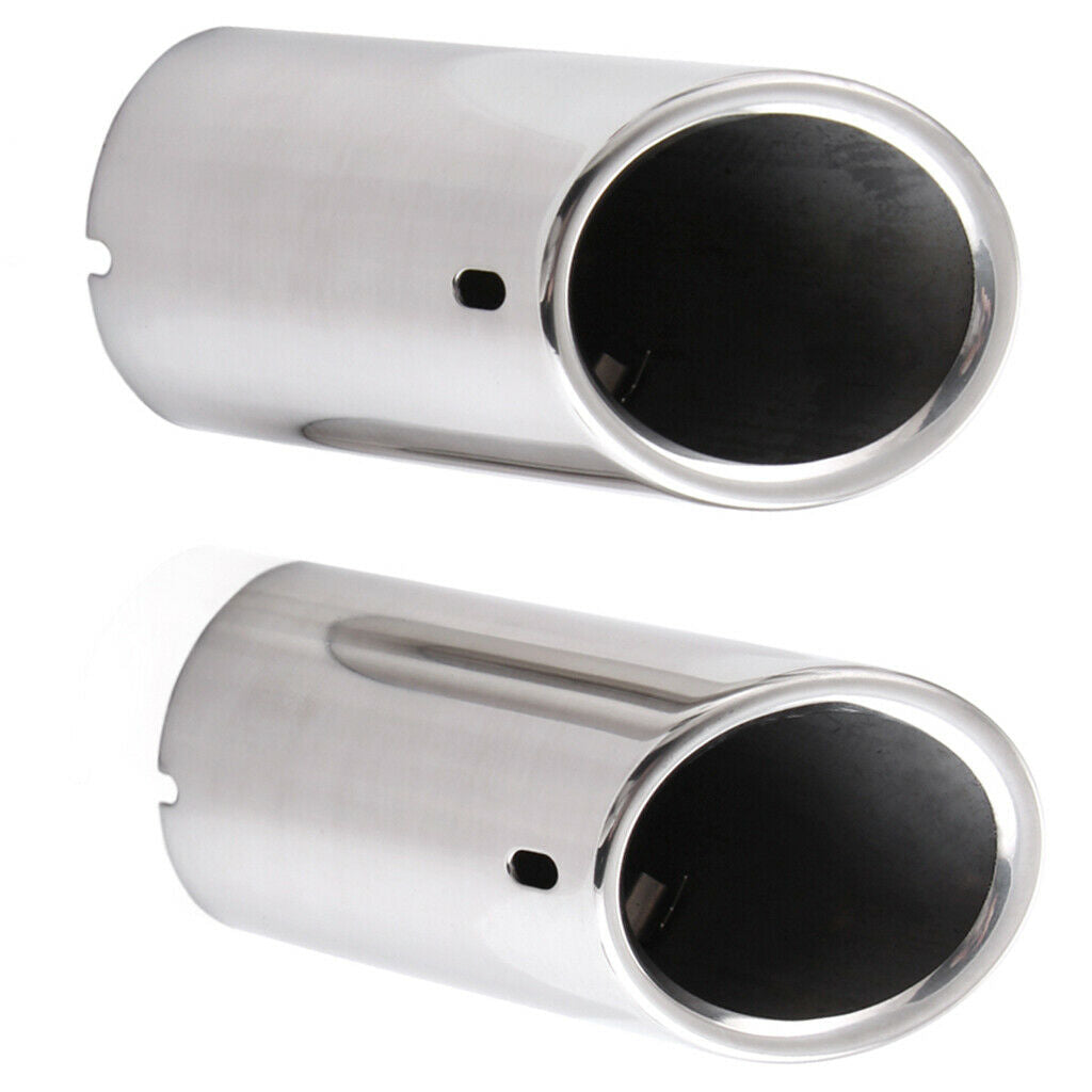 2 PCS Car Round Grey Stainless Steel Chrome Exhaust Tail Muffler Tip Pipe