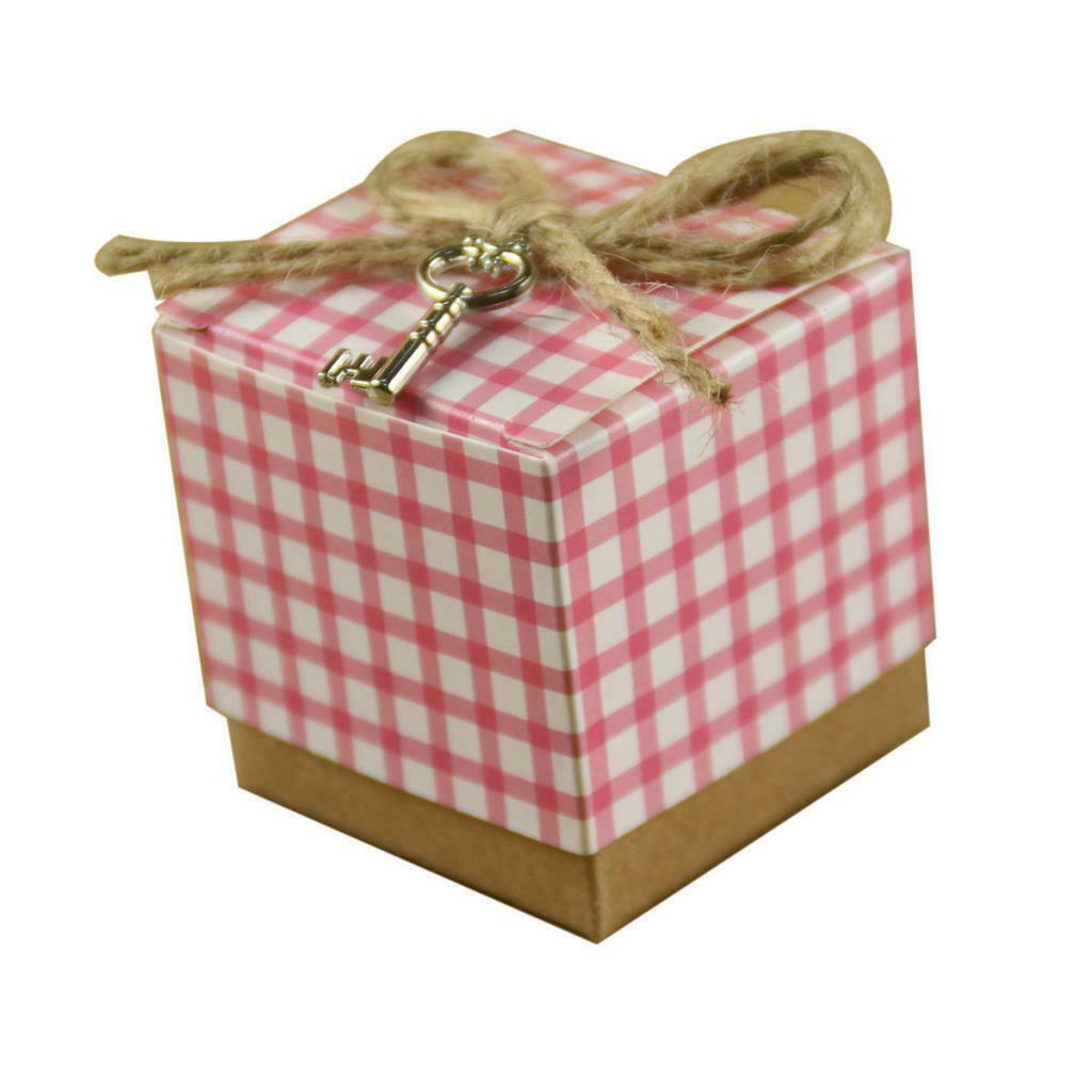 50Pcs Square Cube Pink Box With Lid Wedding Bridal Baby Shower Party Gifts
