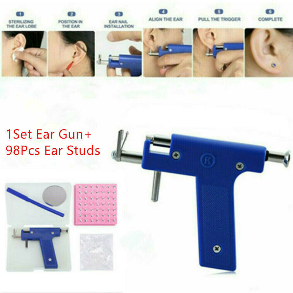 Portable Professional Body Ear Nose Piercing Gun Took Kit Set 98 Studs Jewelry