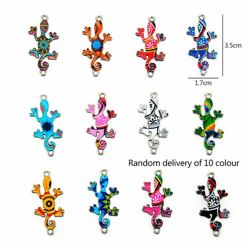 10pcs Mixed Color Enamel Gecko Connectors Charm Pendant Fit DIY Bracelet Making