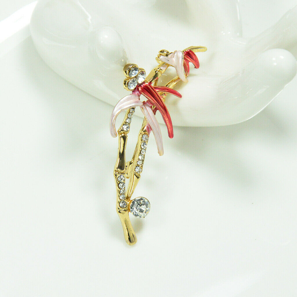 Natural Inspiration Bamboo Brooch Crystal Rhinestone Brooch Pin Red