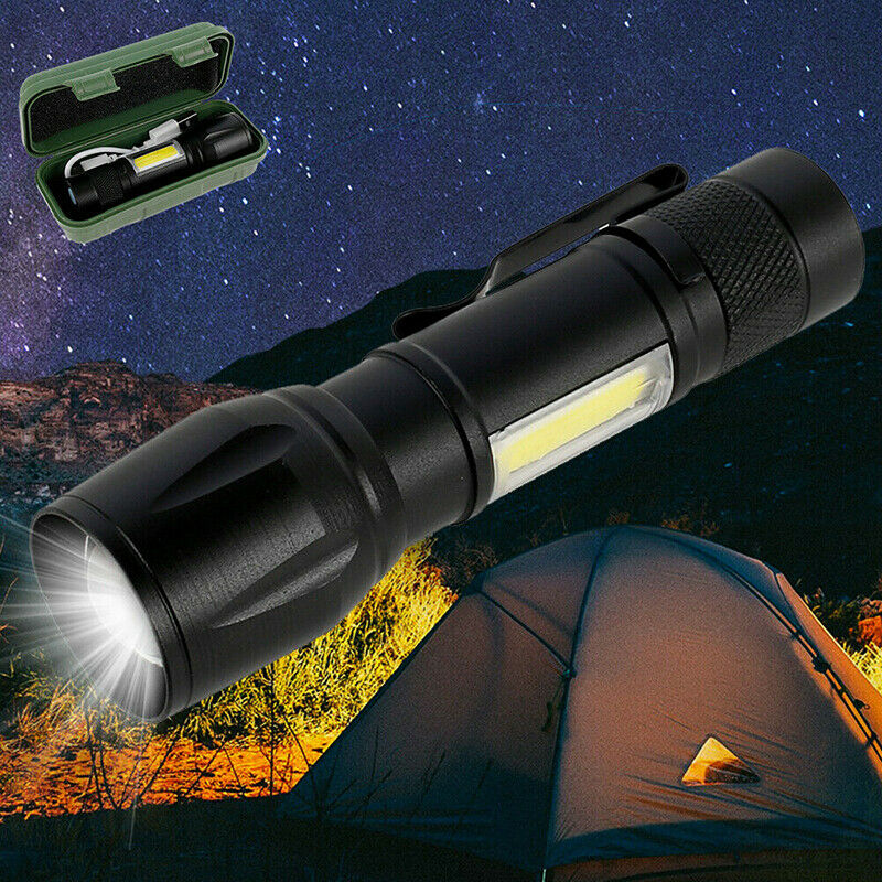 LED USB Rechargeable Mini Zoom Torch Flashlight Camping Hiking Lamp + Battery