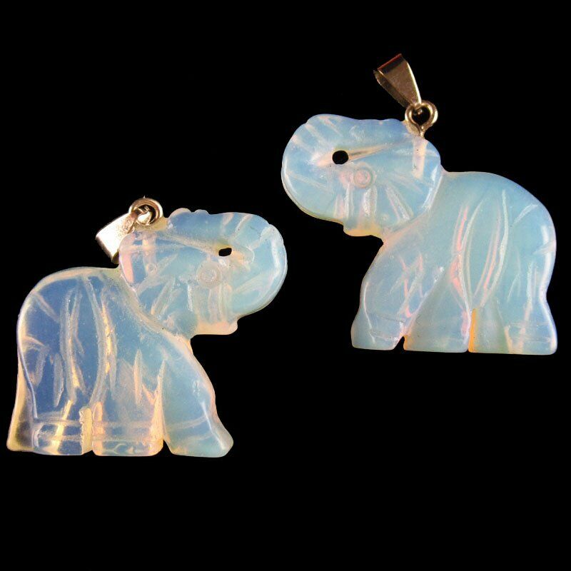 2Pcs 30g 40x36x8mm Carved Natural Opal Opalite Elephant Pendant Bead A-461DP