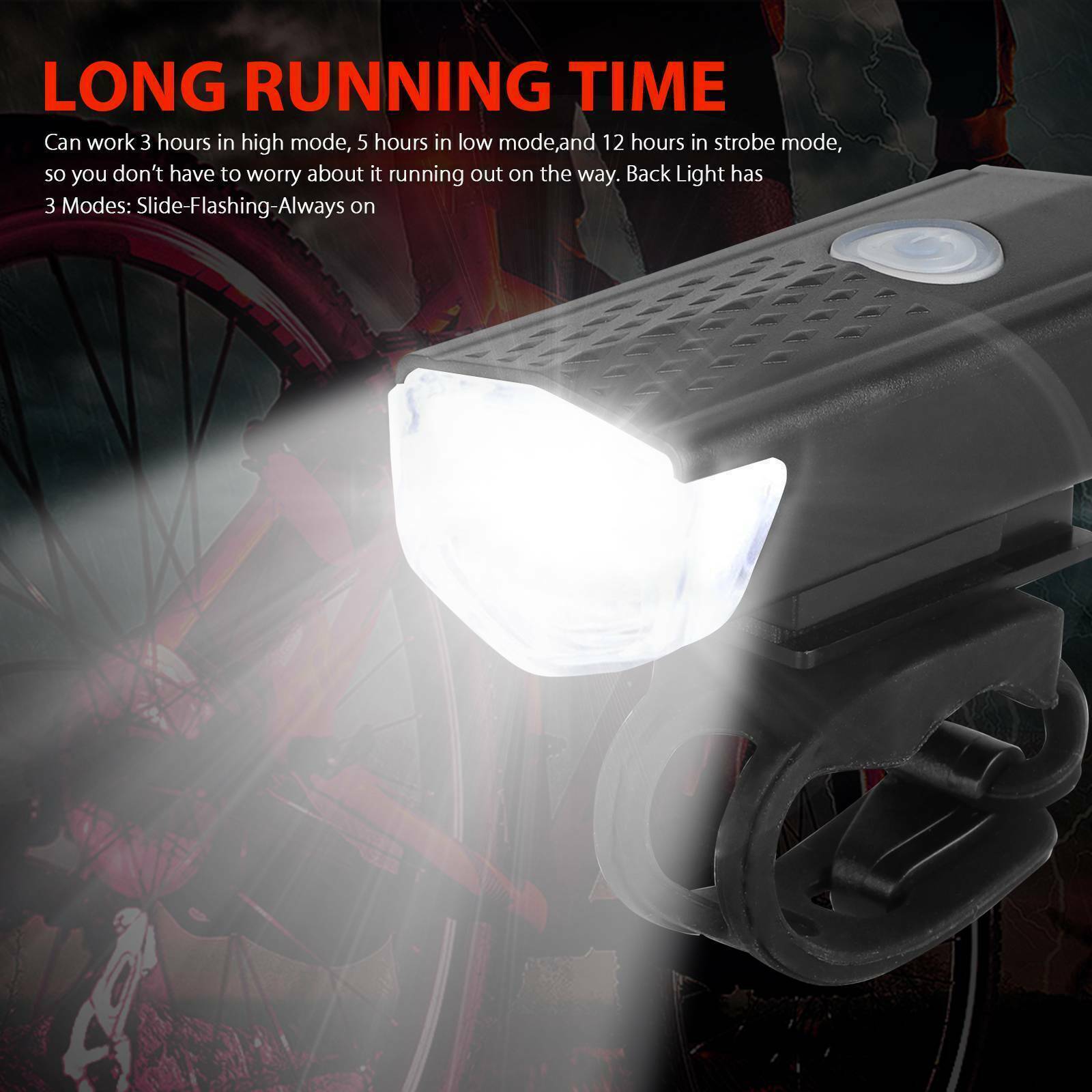 USB Rechargeable LED Headlight Bike Head Light Front Rear Lamp Cycling Bicycle ~